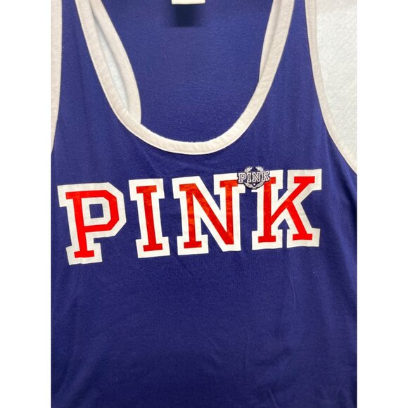 Pink Victoria's Secret Women's Tank Top Size Large Blue Logo Embroidered - Picture 2 of 7